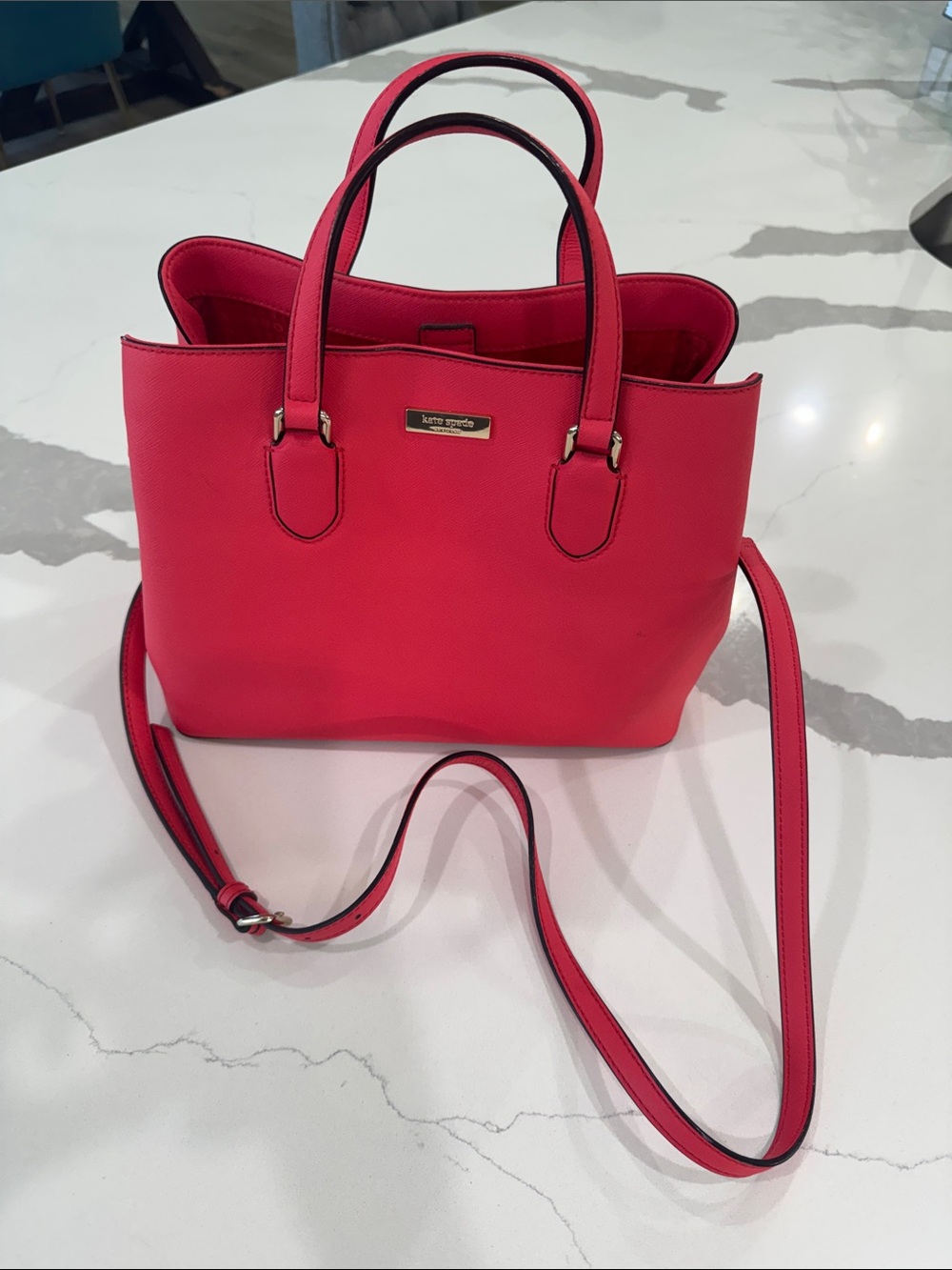 kate spade Bright coral Saffiano Satchel with Crossbody Strap